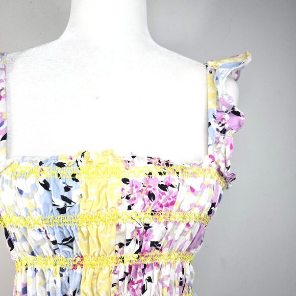 French Connection Blue White Smoched Floral Ruched Mini Dress - Picture 5 of 11